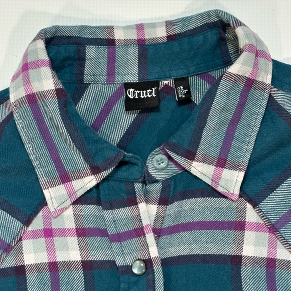 Cruel Girl Plaid Pearl Snap Shirt – Western Button Down Large - Picture 3 of 12